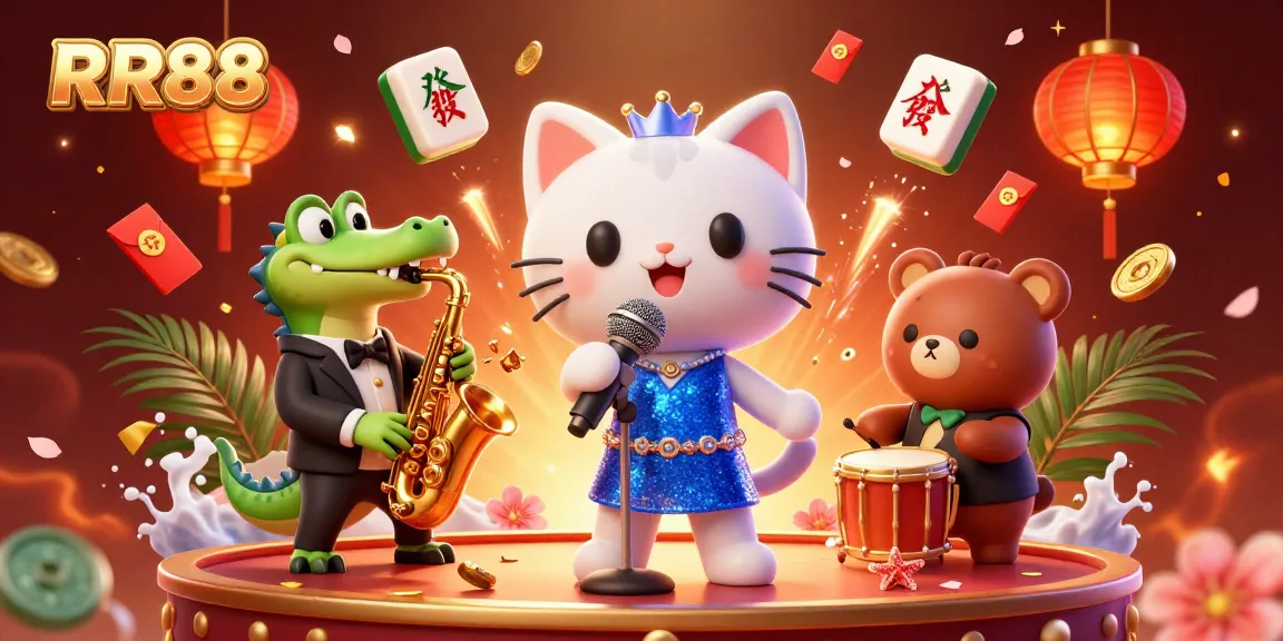 RR88 elevates the casino experience with vibrant characters and dynamic gaming elements in an engaging 3D illustration.