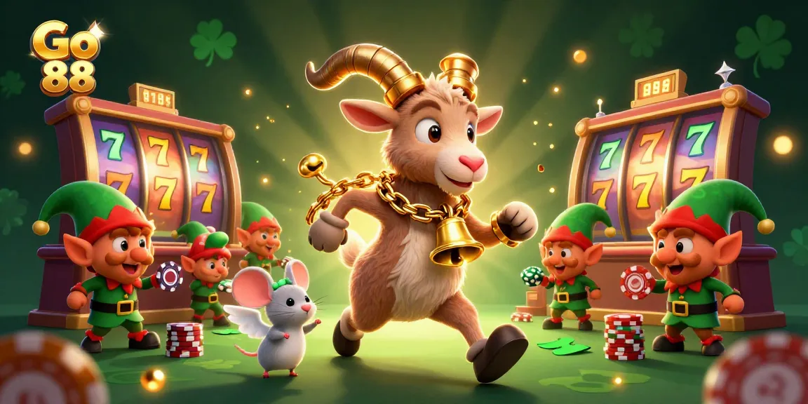 Experience thrilling play at Go 88 as Krampus, angel mouse, and elf gremlins animate a dynamic casino scene.