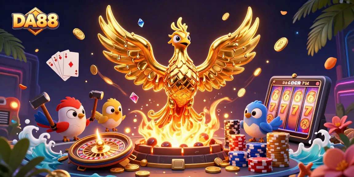 Join the DA88 action with a golden phoenix heralding casino excitement and wealth.