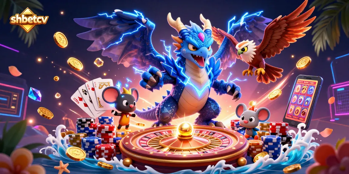 Experience thrilling gameplay at shbetcv with the electric blue thunder dragon and vibrant casino elements.