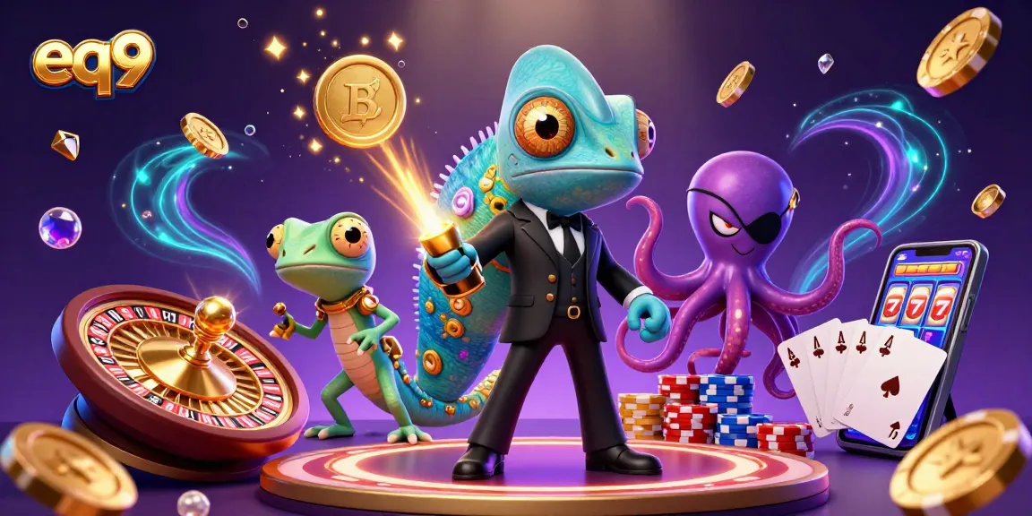 Experience excitement at eq9 with vibrant casino elements and stylish characters in 3D.