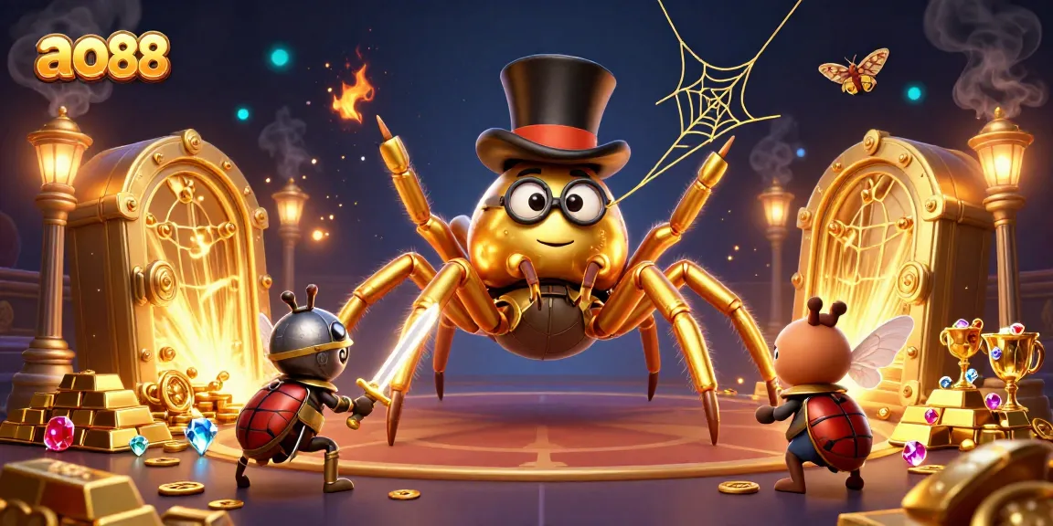 Spin for jewels and gold with ao88's dynamic casino adventure featuring a golden tarantula and knight.