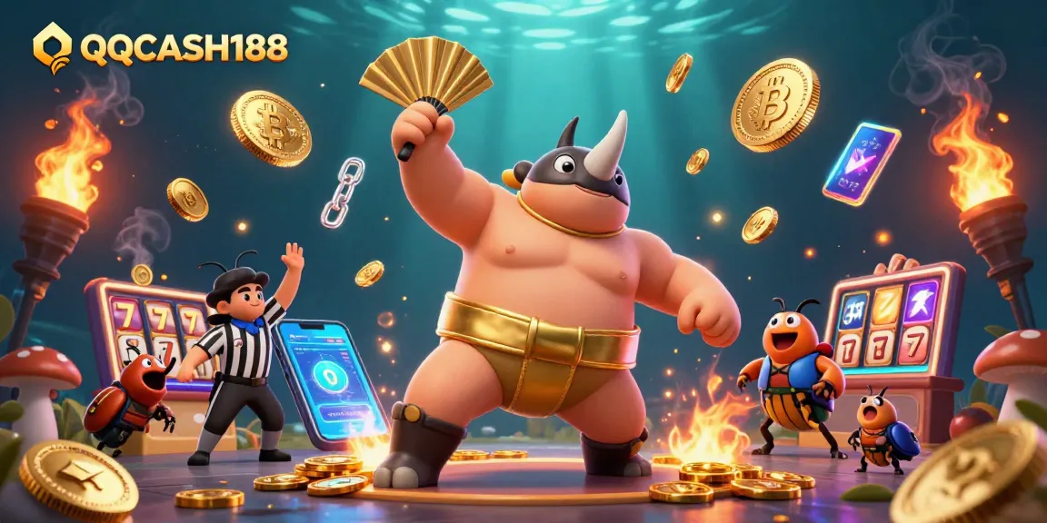 Engage with QQCASH188’s thrilling crypto casino experience featuring a sumo beetle champion!