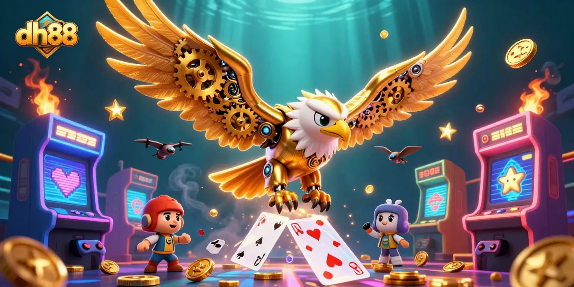 Experience thrilling gaming at dh88 with holographic cards and a dynamic golden eagle.