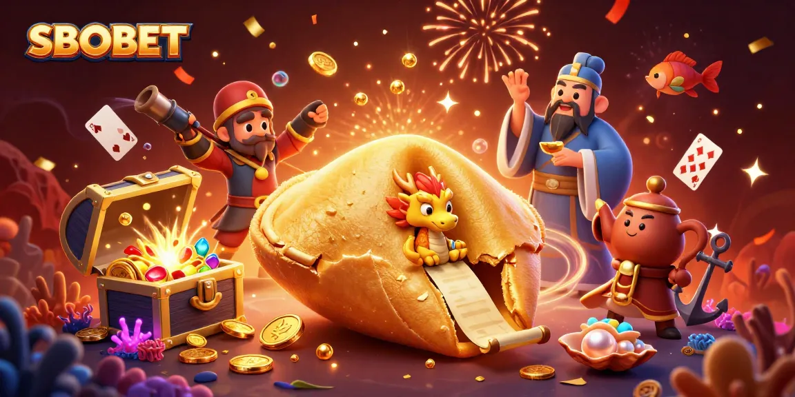 Engage with SBOBET's casino magic featuring a golden fortune cookie and dragon in a vibrant scene.