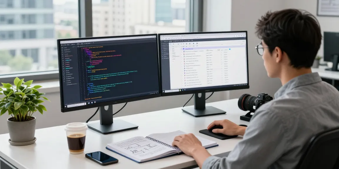 Developer working on telegraimin.com project in modern office with code on screen.