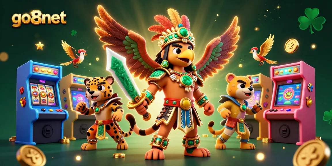 Engage in thrilling gaming at go8net with vibrant characters and casino elements showcased in a dynamic scene.