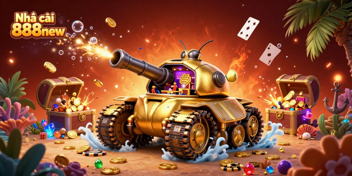 Engage with Nhà cái 888new in a vibrant miniature casino scene, filled with action and treasures.