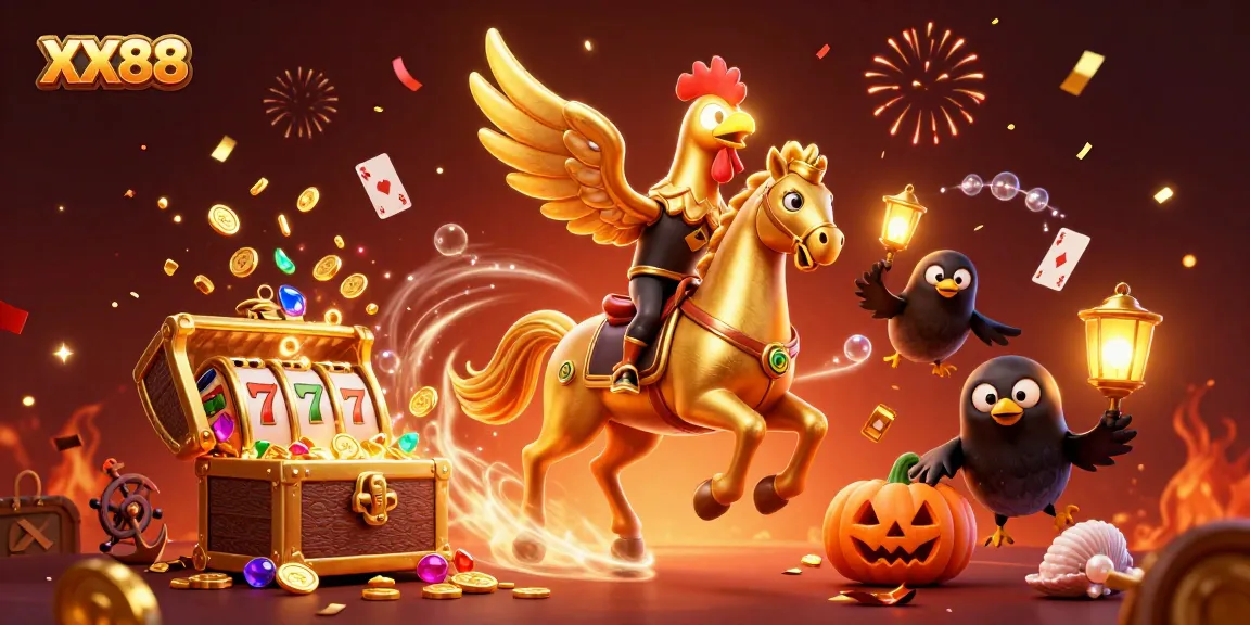 Join the excitement at XX88 as the golden rooster explores a vibrant online casino.