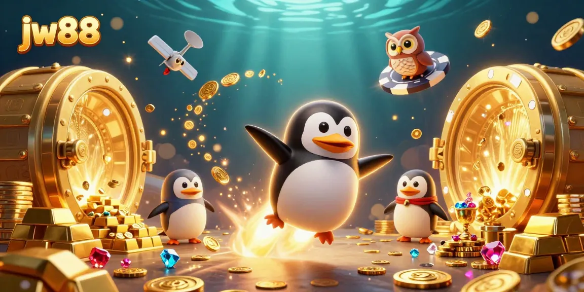 Experience thrilling wins at jw88, where a golden penguin leads players through an exciting casino adventure.