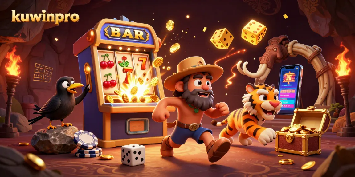 Experience exciting gaming at kuwinpro with a dynamic prehistoric casino scene featuring classic gambling elements.