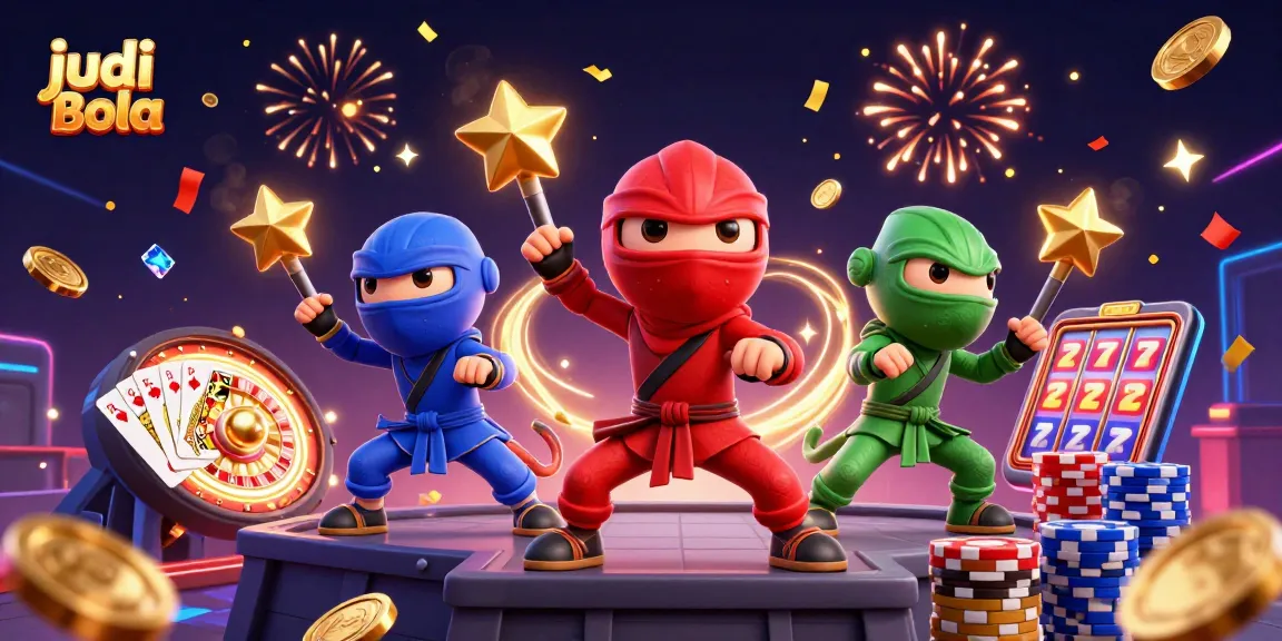 Experience thrilling judi bola action with vibrant chameleon ninjas surrounded by casino elements.