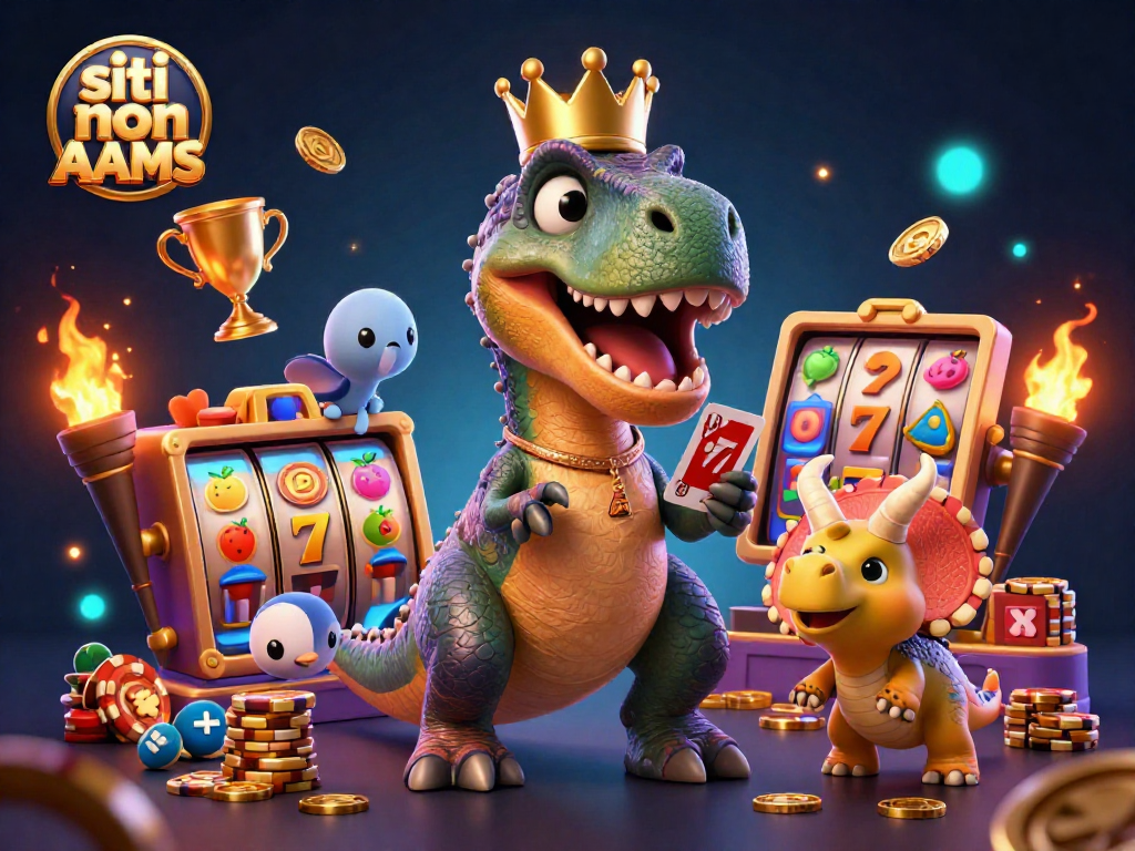 I siti non AAMS offrono una vivace illustrazione di una scena di gioco con un T-Rex che mescola carte.
