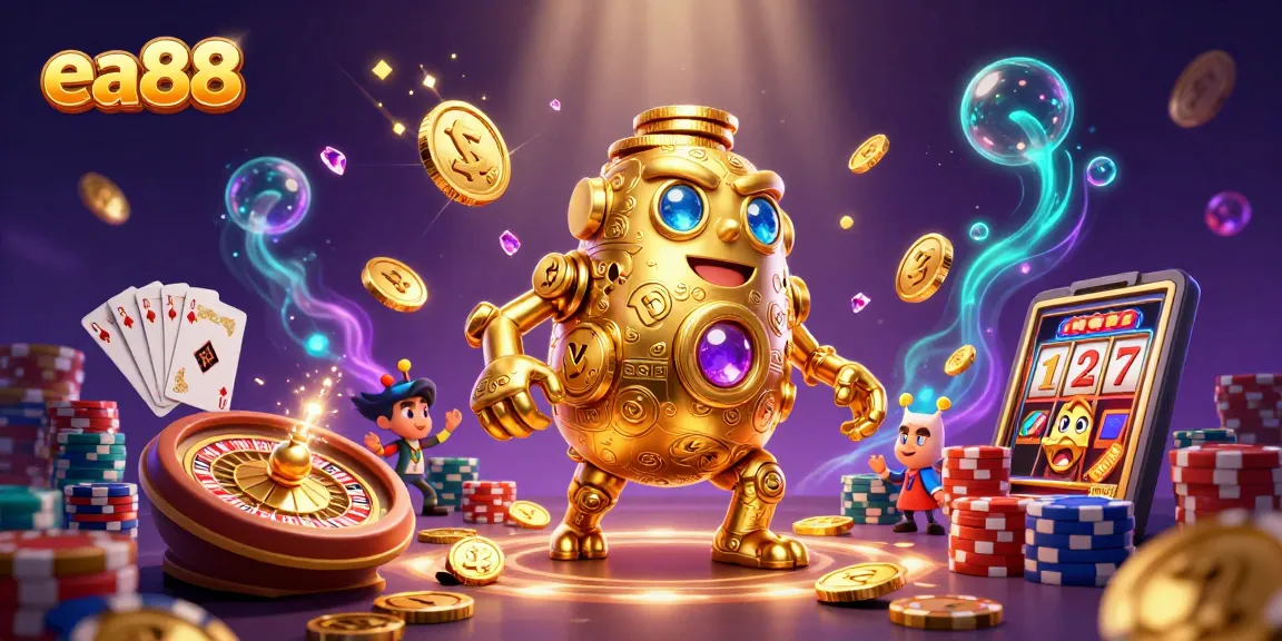 ea88 offers an exhilarating gaming experience with stunning visuals of a golden golem and dynamic casino elements.