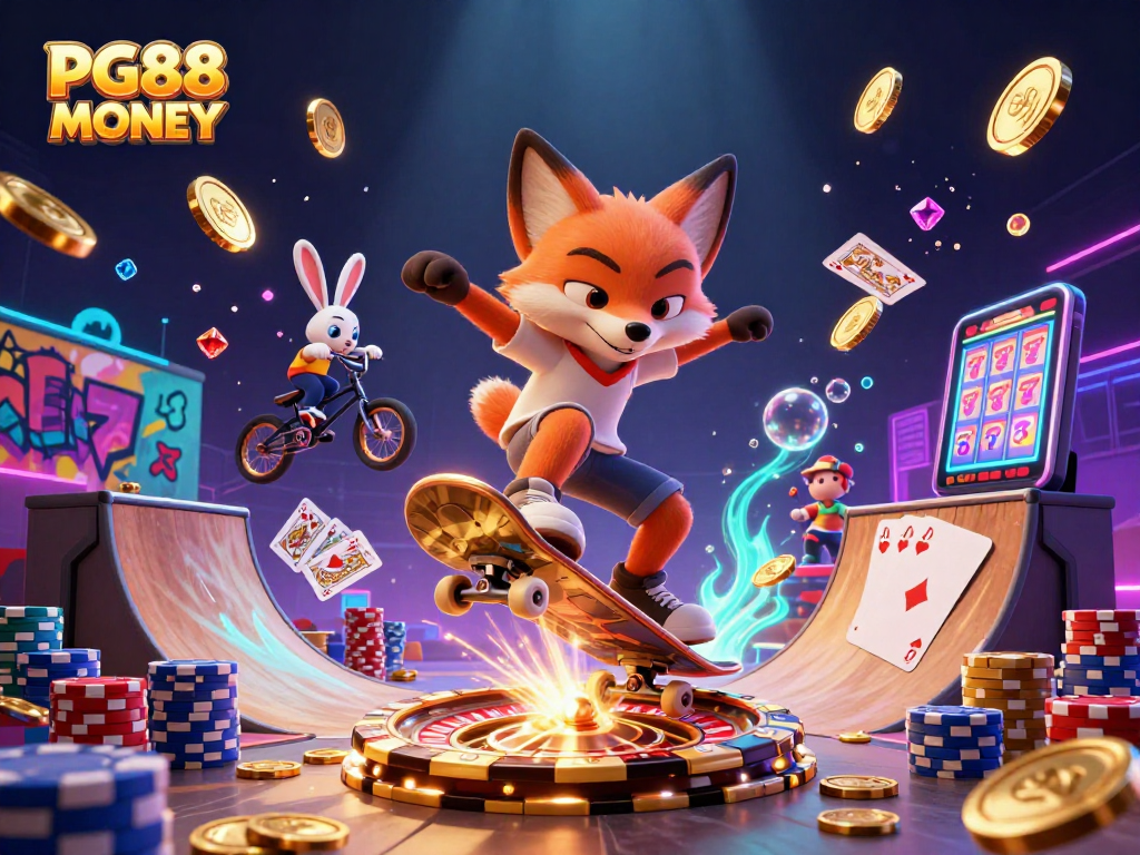 Experience excitement with PG88 MONEY as a fox and rabbit enjoy thrilling casino games.