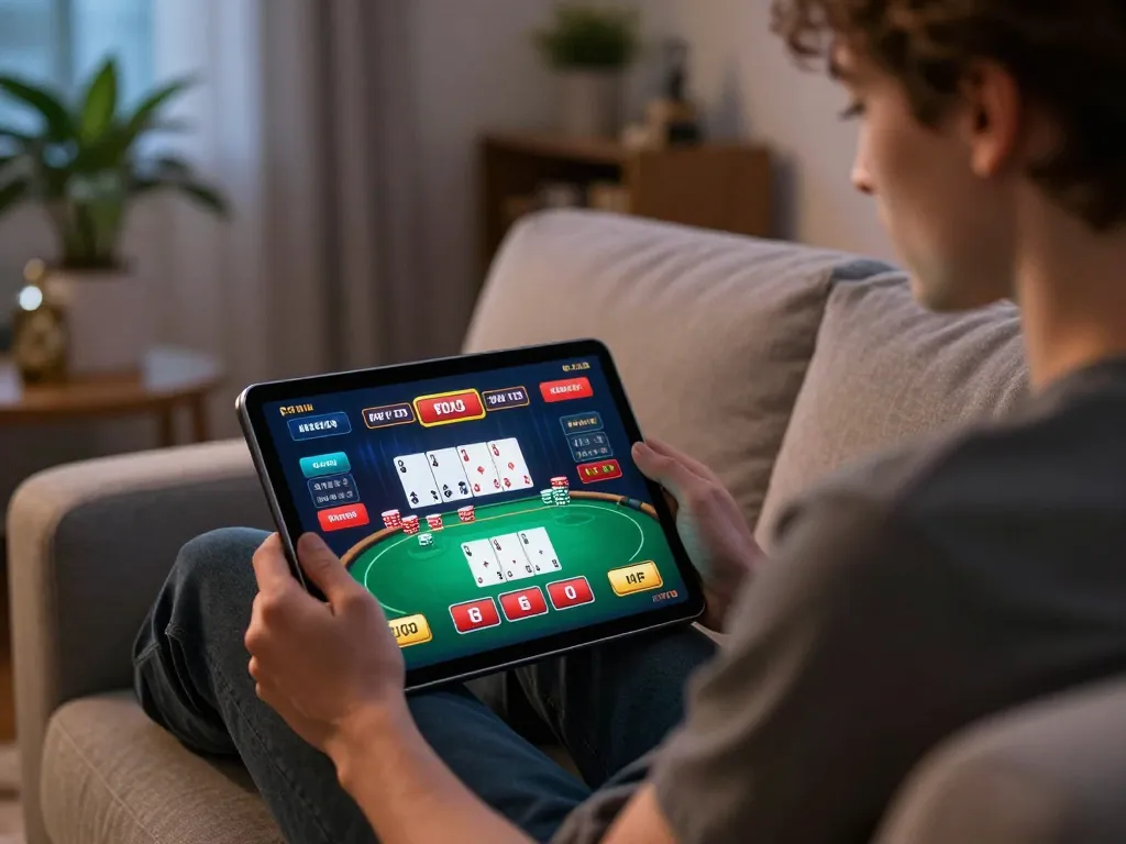 Engaging user playing poker on 8day app, showcasing an immersive online gambling experience.