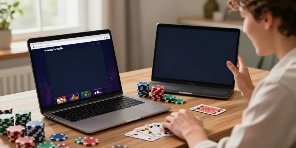 Exciting online gaming with bonus sans depot casino on laptop and chips on table