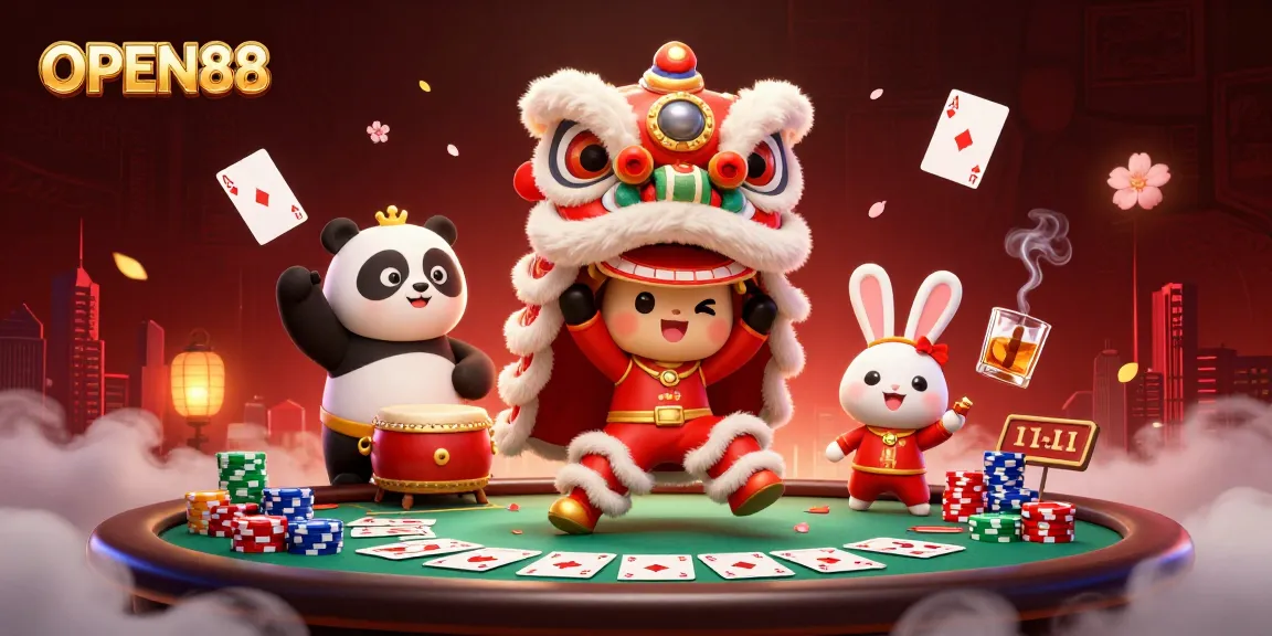 Experience thrilling moments at OPEN88 with dynamic casino-themed characters and vibrant game elements.
