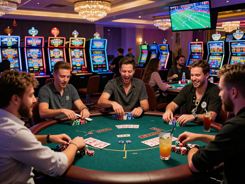 Giocatori in un casinò che si divertono con siti non AAMS e giochi d'azzardo.