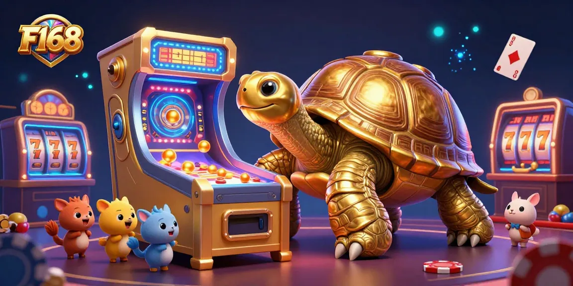 Experience the thrill of F168's vast casino games with exciting elements in a vibrant 3D illustration.