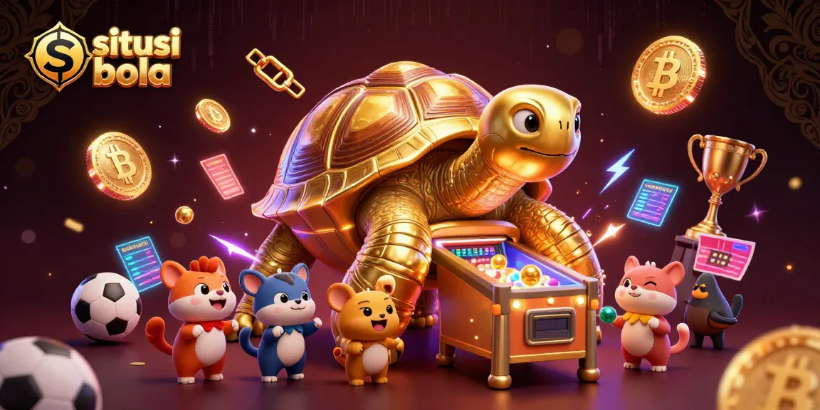 Engage in situs judi bola with thrilling bet slips, sports trophies, and colorful neon coins.