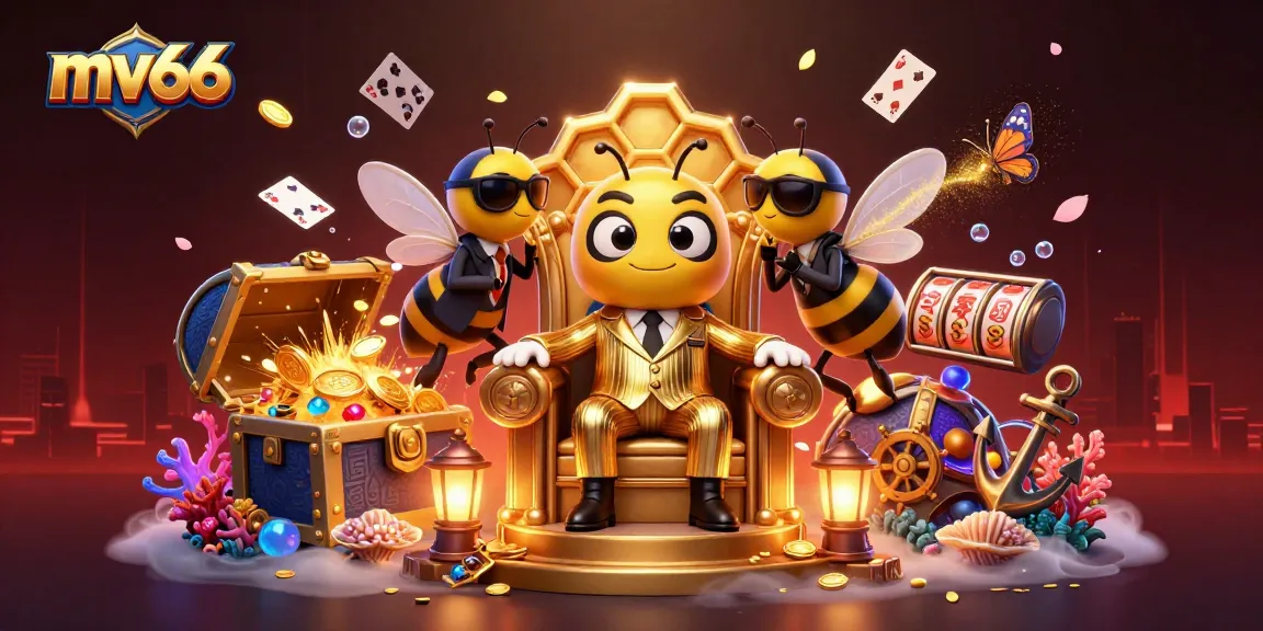 Experience thrilling casino action at mv66 with a buzzing bumblebee mob boss in a vibrant, cartoonish scene.