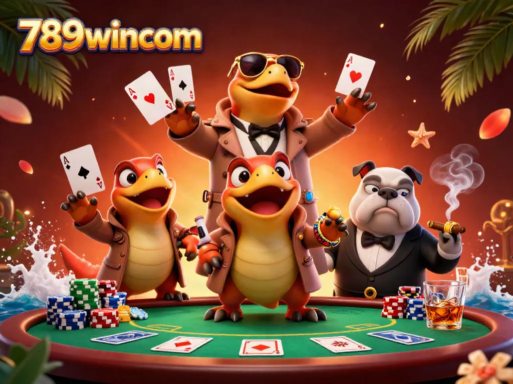 Engage in thrilling poker action with 789wincom as three raptors attempt to access a VIP casino lounge.
