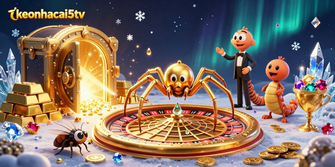 Spin the roulette wheel with keonhacai5tv; vibrant 3D illustration showcasing betting excitement.