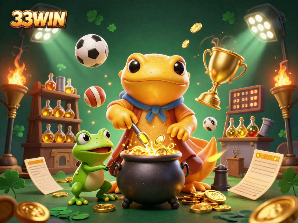 Engage with 33WIN's dynamic gaming experience as characters transmute gold in a lively atmosphere.