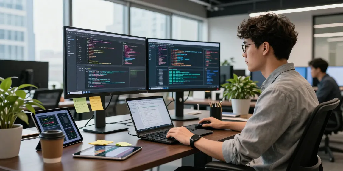 Developer working with cutting-edge tools at the WPS Official Website in a modern office