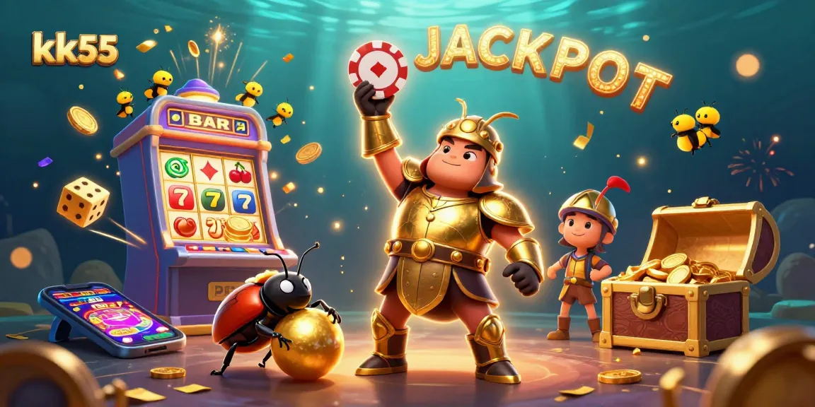 Spin and win your way to fortune with kk55's thrilling casino adventure featuring vibrant characters and games.