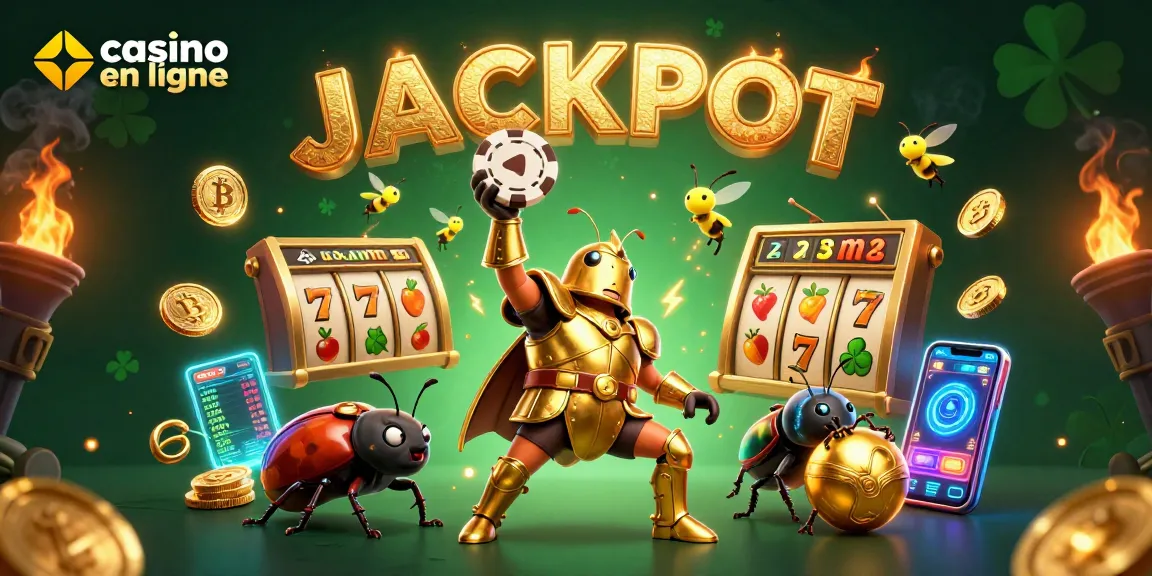 Jouer au casino en ligne avec une illustration dynamique de personnages de jeux célèbres et des symboles gagnants.