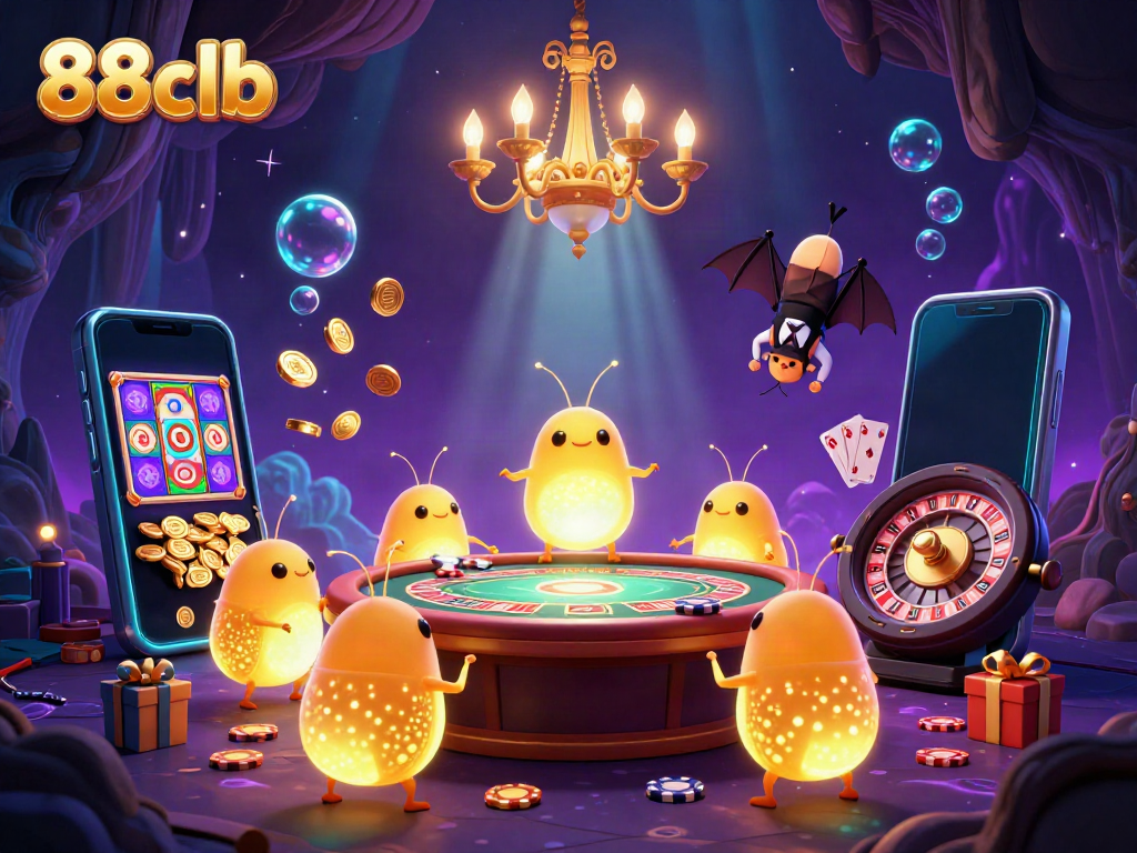 Engage with the 88clb casino experience in a vibrant cave setting featuring glowworms illuminating the scene.