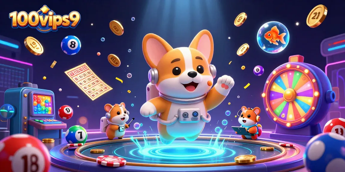 Experience gaming excitement with 100vips9 in a vibrant, floating casino atmosphere full of thrilling elements.