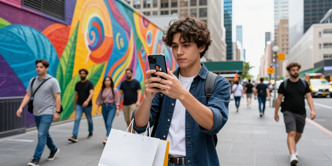 Finding a celebrity look alike in a vibrant urban setting using a smartphone app.