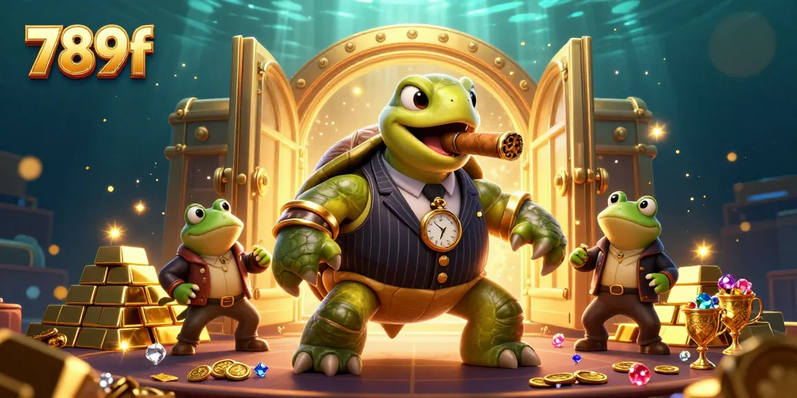 Engage with 789f's thrilling casino scene featuring a turtle mobster and bullfrogs in action.