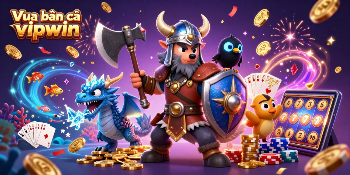 Vua bắn cá vipwin showcases an epic underwater scene with dynamic characters and thrilling gaming elements.