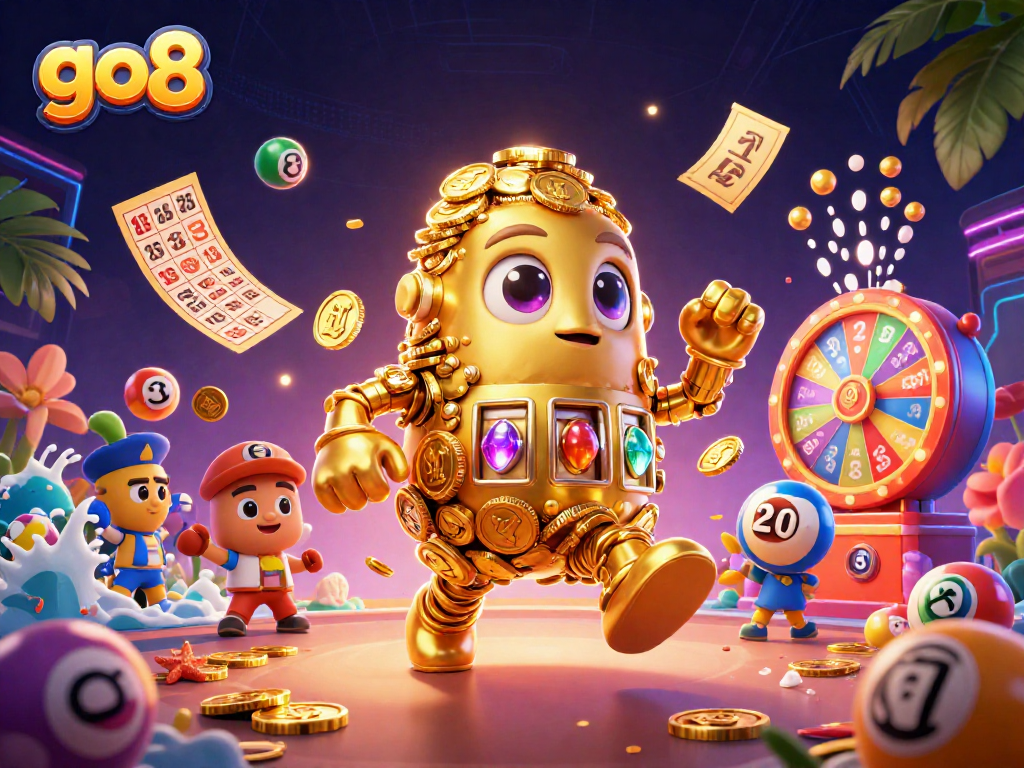 Play exciting games at go8 featuring a golden golem and vibrant lottery elements!