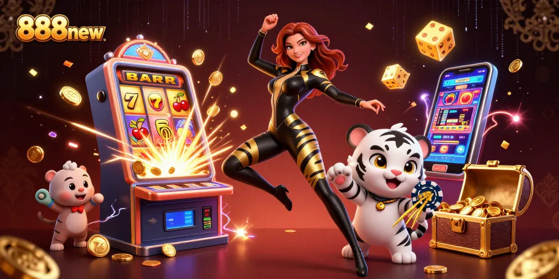 Experience the thrill of 888new as a stunning woman showcases her skills alongside a playful tiger in a vibrant casino