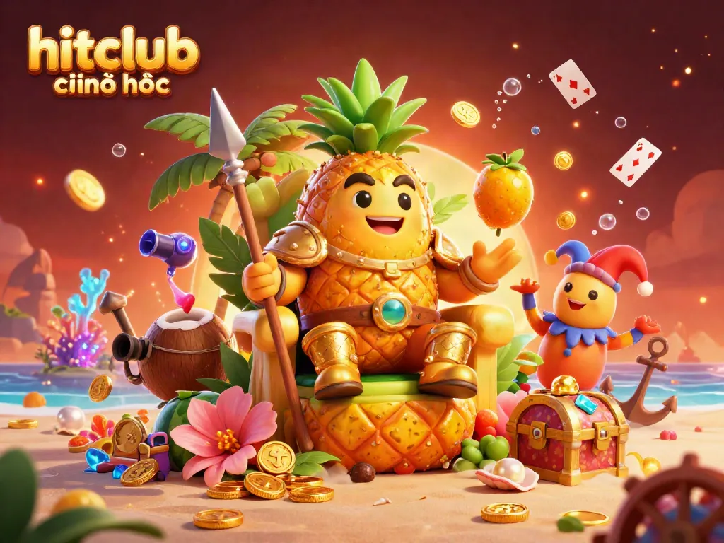 Experience the vibrant atmosphere of hitclub chính thức's beach casino with dynamic characters and exciting game elements.