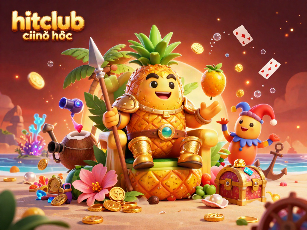Experience the vibrant atmosphere of hitclub chính thức's beach casino with dynamic characters and exciting game elements.