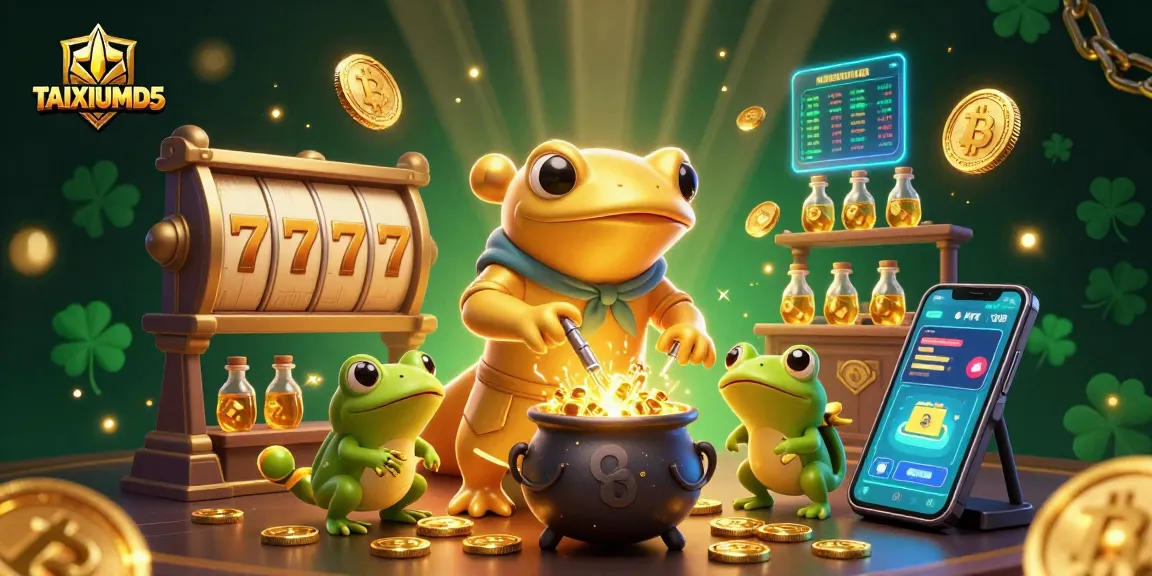 Win big at TAIXIUMD5 with exciting slot reels and gold coins animated in this vibrant casino illustration.