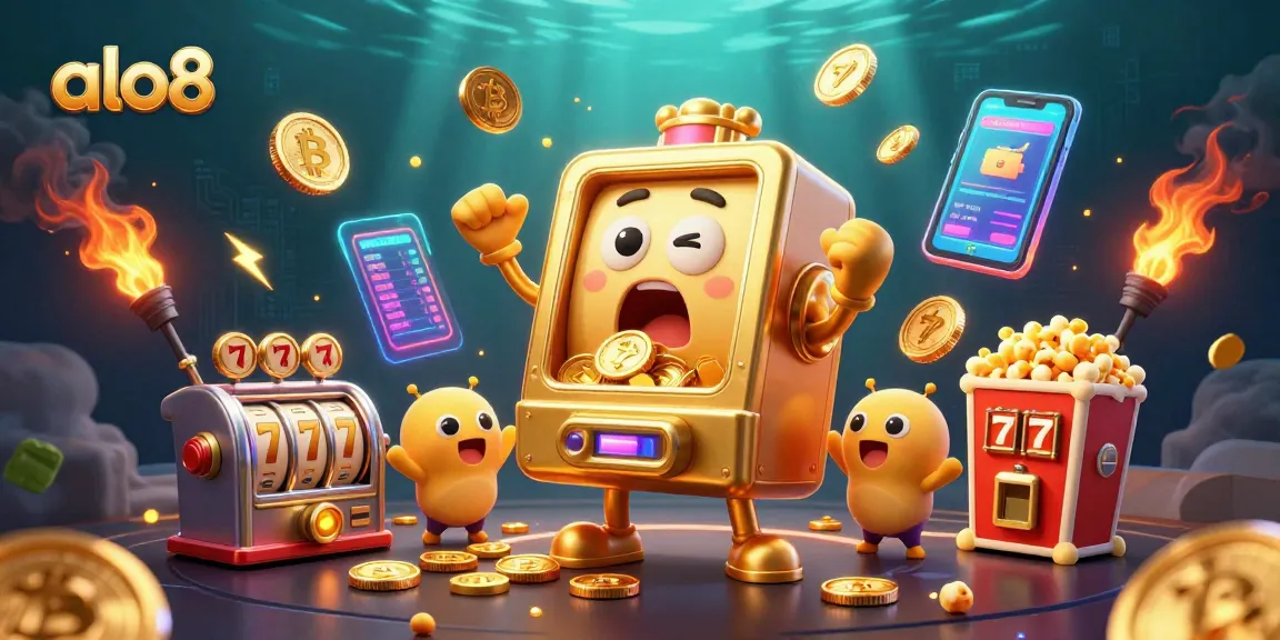 Spin to win with alo8's dazzling slot machines pouring coins in a vibrant casino atmosphere.