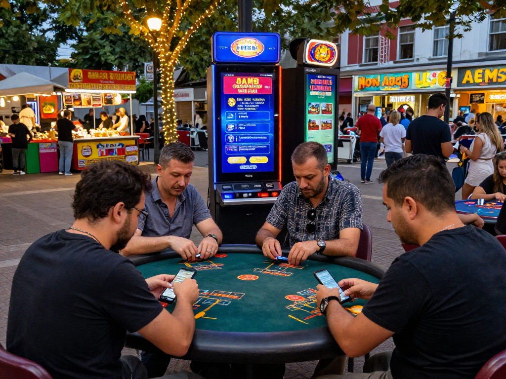 Scene di gioco all'aperto con persone che esplorano siti non AAMS in un'atmosfera vivace e coinvolgente.
