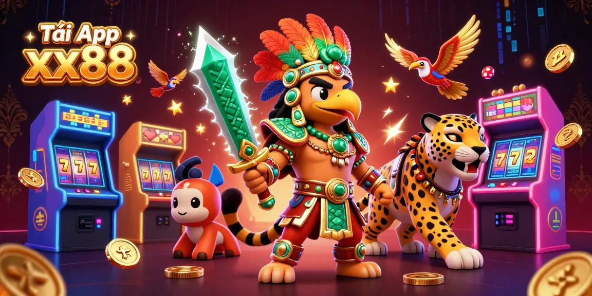 Tải App xx88 for an immersive gaming experience with vibrant characters and slot elements.