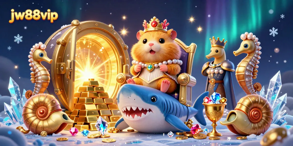 Experience the captivating world of jw88vip with a golden hamster king, treasure, and dynamic elements in a rich casino-themed scene.