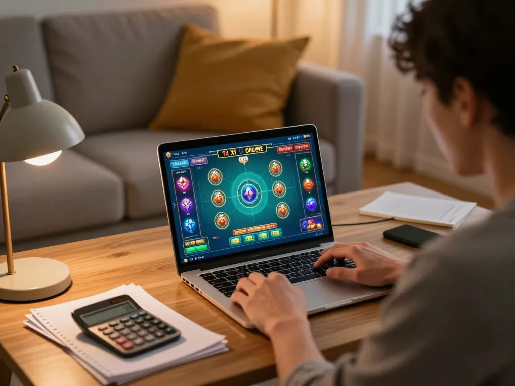 Tài Xỉu Online game in action on a laptop, showcasing strategic gameplay in a cozy home setting.