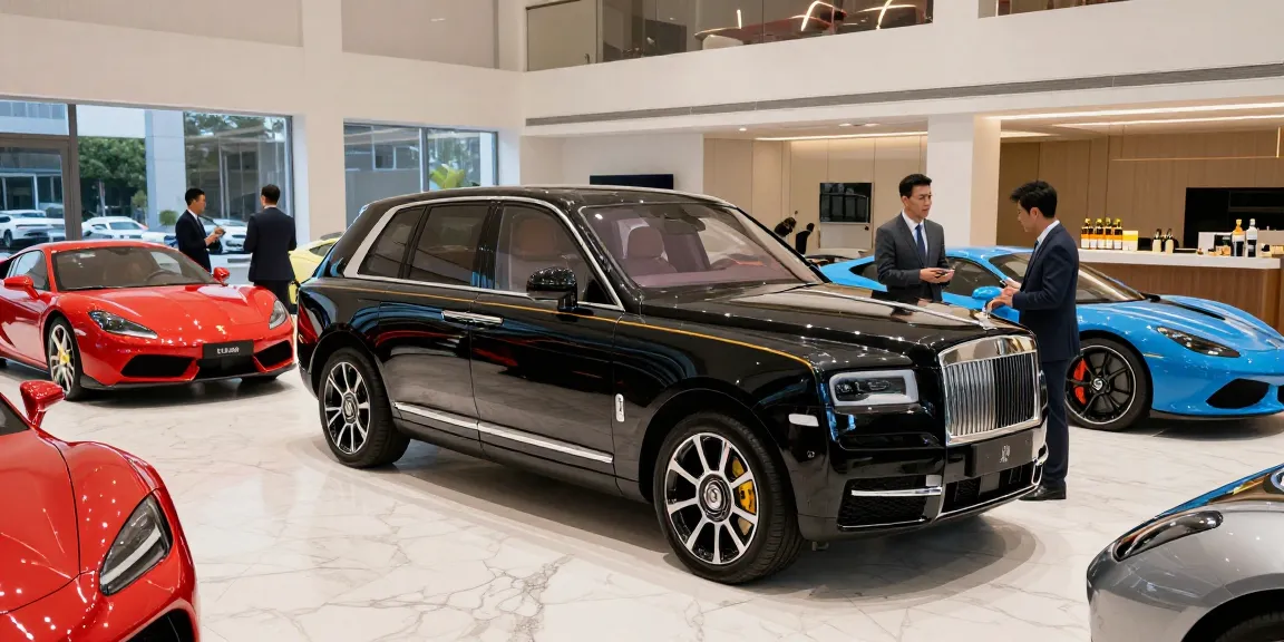 Mobil mewah LUXURY 777 disewakan di showroom dengan suasana elegan.