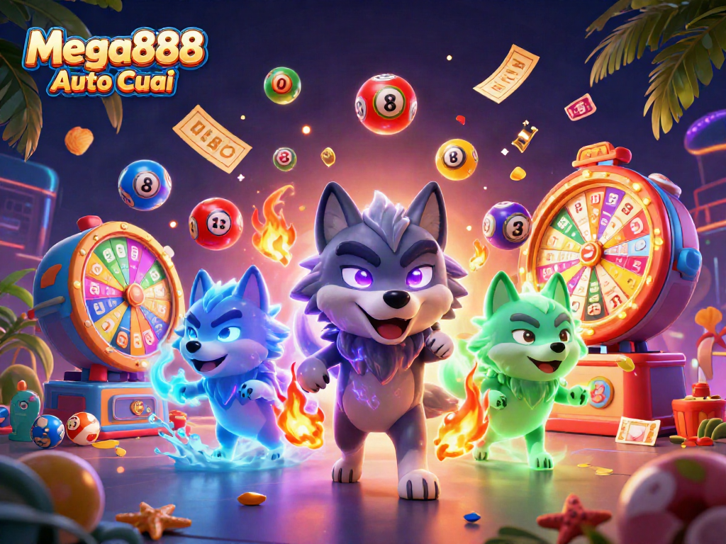 Mega888 Auto Cuci showcases thrilling gameplay with a vibrant explosion of colorful elements and dynamic characters.