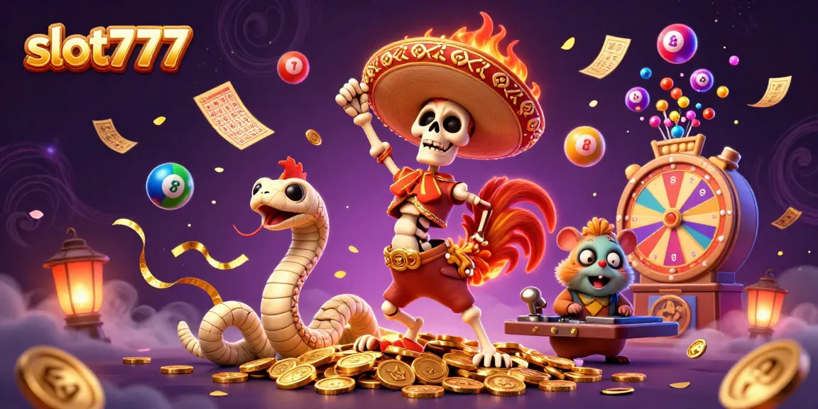 Experience the fun of slot777 with vibrant characters celebrating amidst colorful gaming elements.